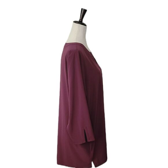 Orvis Maroon Notiched V-neck 3/4 Sleeve Zip Pocket Top Size L - Picture 2 of 9